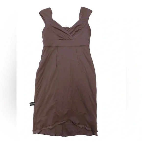 Adrianna Papell Shutter Pleat Ruffle Midi Taupe Sleeveless Dress Size 10 - Picture 6 of 11